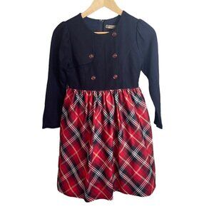 Kinloch Anderson Scotland Dress Girls 11 140 Blue Red Plaid Buttons Classic